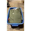 Image 1 : BLUE PLASTIC BIN OF ASSORTED OUTDOOR RAIN GEAR *BIN INCLUDED*