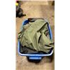 Image 1 : BLUE PLASTIC BIN OF ASSORTED OUTDOOR RAIN GEAR *BIN INCLUDED*