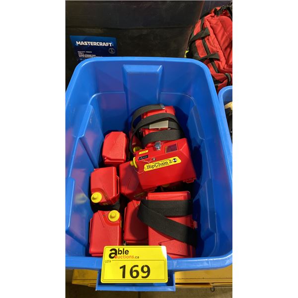 BLUE PLASTIC BIN OF RED COMMERCIAL HIPCHAIN 2 METRIC DISTANCE MEASURING DEVICES *PLASTIC BIN