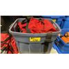 Image 1 : BLUE PLASTIC BIN OF ASSORTED RED INDUSTRIAL PROTECTIVE CHAPS *BIN INCLUDED*