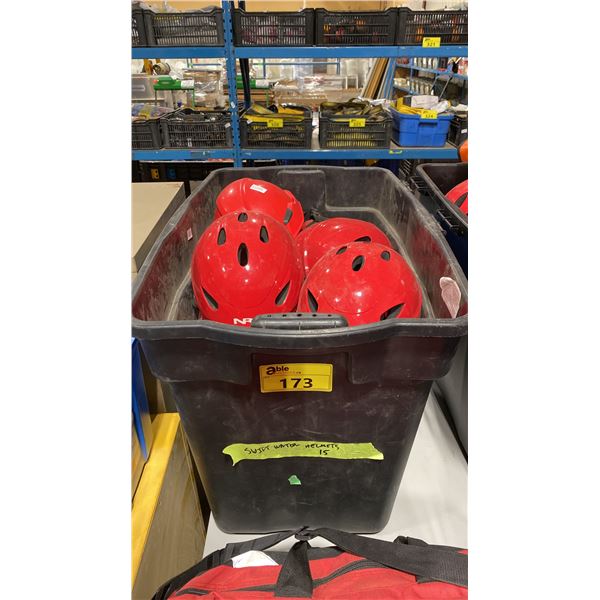 BLACK PLASTIC BIN OF ASSORTED SWIFT WATER HELMETS *BIN INCLUDED*