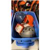Image 2 : BLUE PLASTIC BIN OF ASSORTED CONSTRUCTION HELMETS *BIN INCLUDED*