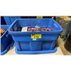Image 1 : BLUE PLASTIC BIN OF ASSORTED PPE, WHISTLES, & GLOVES *BIN INCLUDED*