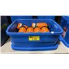 Image 1 : BLUE PLASTIC BIN OF ORANGE METAL 946 ML HYDRO FLASK BOTTLES *BIN INCLUDED*