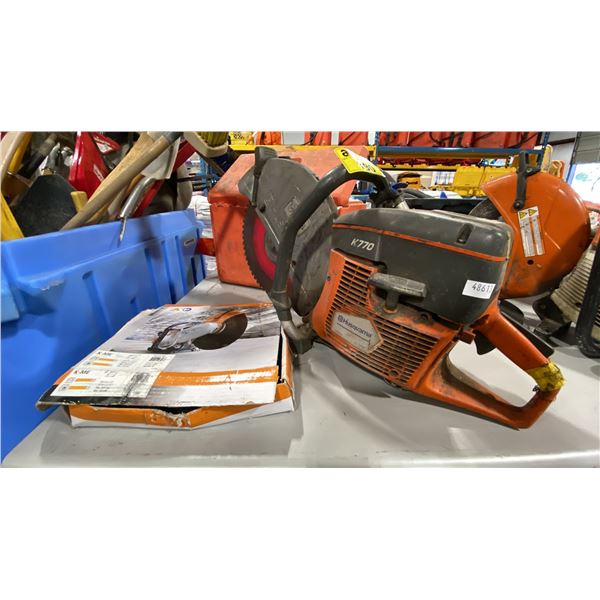 HUSQVARNA K770 GAS POWERED PORTABLE INDUSTRIAL CHOP SAW WITH WOOD BLADE & METAL CUTTING BLADES