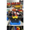 Image 1 : BLACK PLASTIC BIN OF ASSORTED FIRE EXTINGUISHERS & HANGERS *PLASTIC BIN INCLUDED*