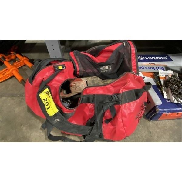 RED NORTH FACE BAG OF ASSORTED MILWAUKEE CORDLESS POWER TOOLS & BATTERIES *NO CHARGERS*