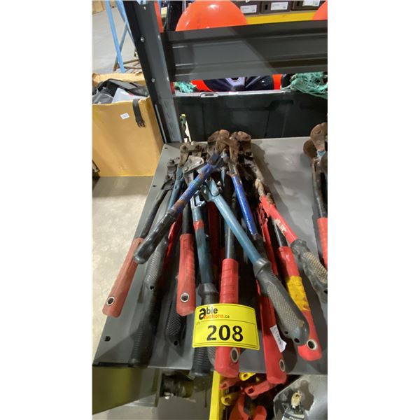 STACK OF ASSORTED INDUSTRIAL HAND OPERATED BOLT CUTTERS