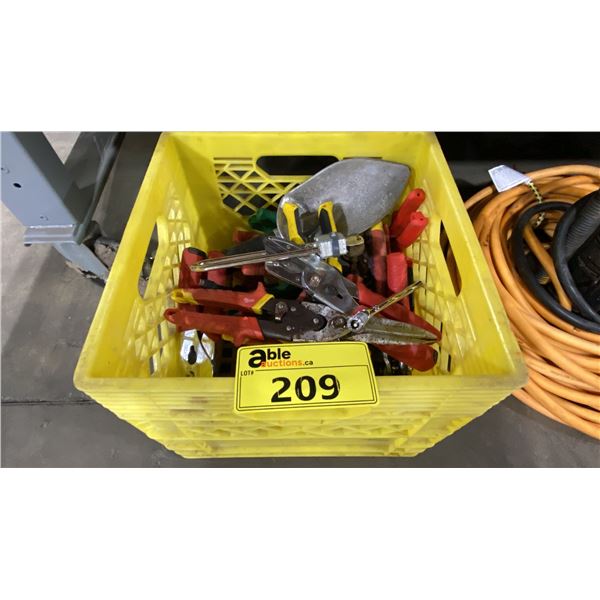 YELLOW CRATE OF ASSORTED HAND TOOLS *CRATE INCLUDED*
