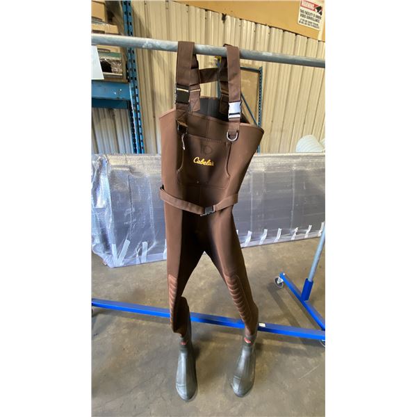 CABELA'S BROWN NEOSTRETCH NEOPRENE CHEST WADERS WITH 3M 200G INSULATED BOOTS SIZE 12R