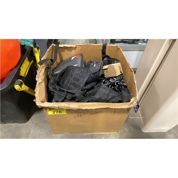 BOX OF COMMERCIAL HANDHELD RADIO CHEST HARNESSES & LANYARDS