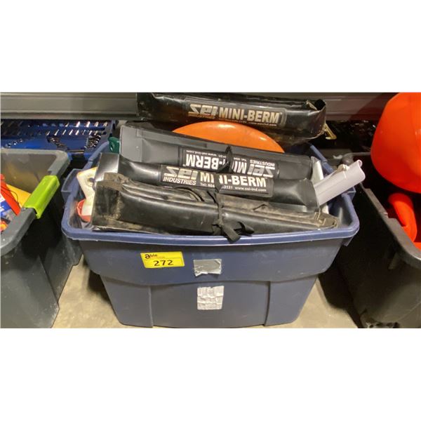 LARGE PLASTIC BIN OF BOAT FLOATS / BUMPERS, & SEI INDUSTRIES WATER BAGS *BIN INCLUDED*