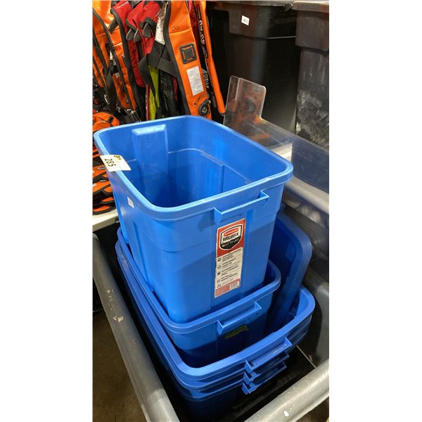 ASSORTED RUBBERMAID TRANSPORT BINS & PLASTIC SCREENS *LARGE ROLLING BIN NOT INCLUDED*