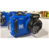 Image 3 : 3 BLUE KODAK 15M/50FT WATERPROOF DIGITAL CAMERAS WITH CHARGE CABLE & BATTERIES *NO SD CARDS*