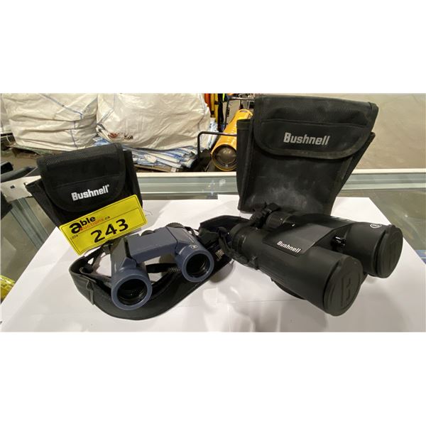 BUSHNELL PRIME B BINOCULARS 10 X 42, & BUSHNELL H20 WATERPROOF BINOCULARS 8 X 25 WITH SOFT