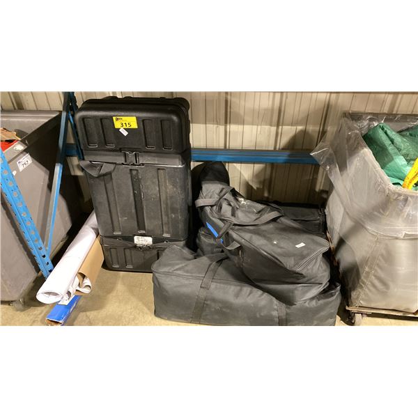 ASSORTED CASES & SOFT TRANSPORT BAGS OF PROFESSIONAL TRADE SHOW DISPLAY ITEMS / MAPS