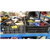 Image 1 : 4 PLASTIC BINS OF INDUSTRIAL BUNGEE CORDS, HAND TOOLS & ELECTRICAL ITEMS *BINS INCLUDED*