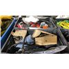 Image 2 : 4 PLASTIC BINS OF INDUSTRIAL BUNGEE CORDS, HAND TOOLS & ELECTRICAL ITEMS *BINS INCLUDED*