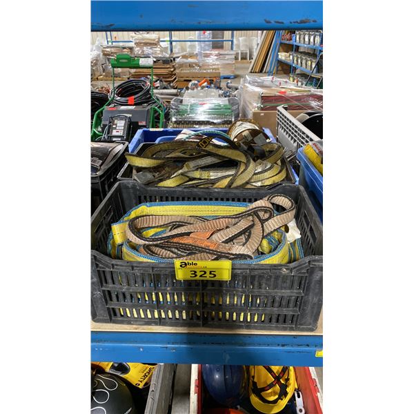 2 PLASTIC BINS OF INDUSTRIAL SLINGS / LIFTING STRAPS *BINS INCLUDED*