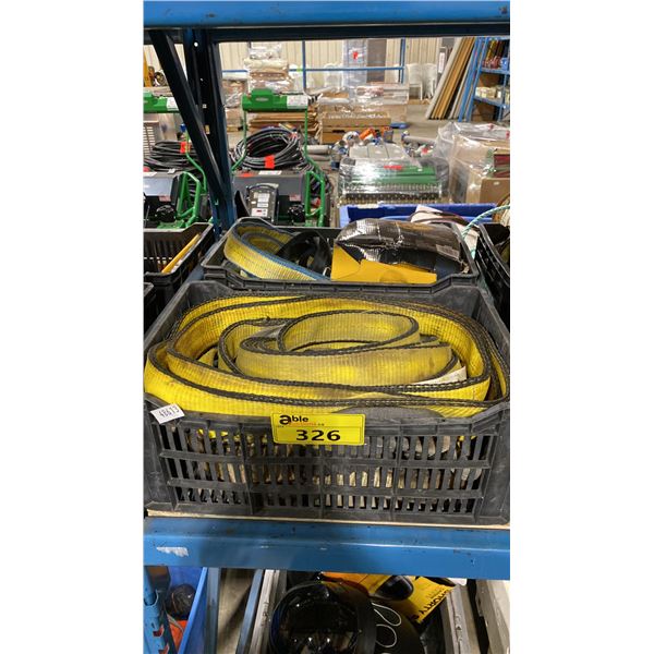 2 PLASTIC BINS OF INDUSTRIAL SLINGS / LIFTING STRAPS *BINS INCLUDED*