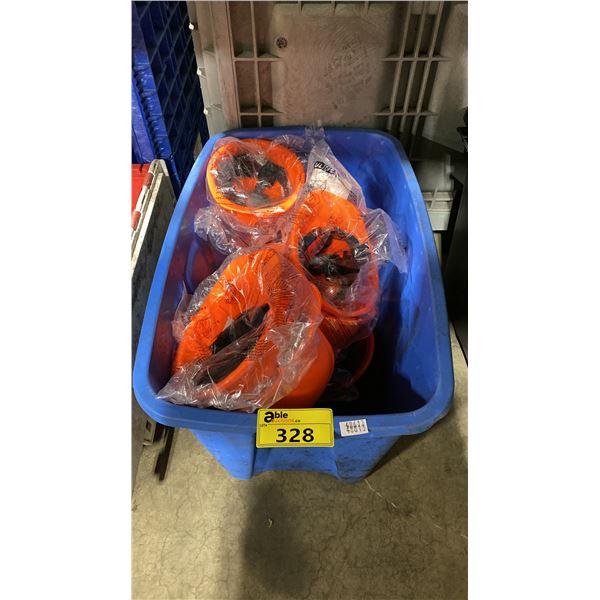 PLASTIC BIN OF ASSORTED INDUSTRIAL SAFETY HARD HATS *BIN INCLUDED*