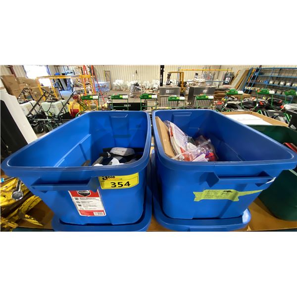 2 BLUE PLASTIC BINS OF DEPTH MEASUREMENT DISCS, & MEASURING TAPES *BINS INCLUDED*