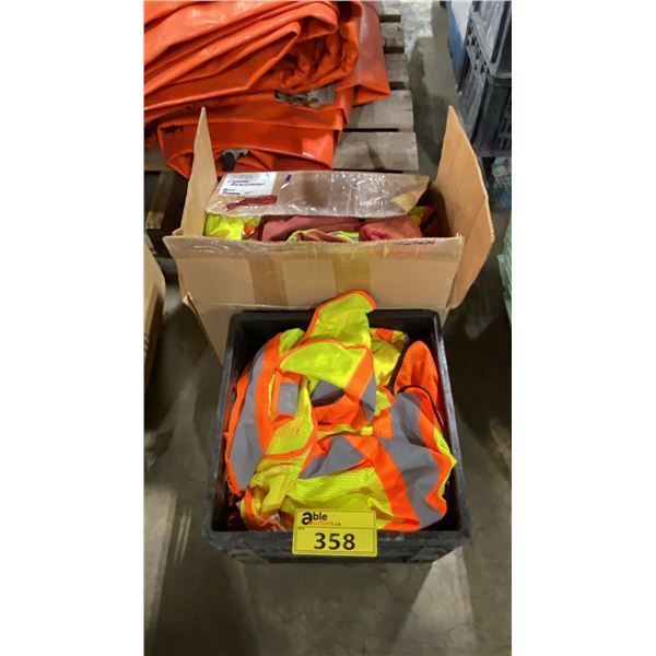 BOX OF REFLECTIVE INDUSTRIAL COVERALLS & CRATE OF REFLECTIVE SAFETY VEST *CRATE INCLUDED*