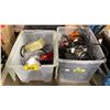 Image 1 : 2 PLASTIC BINS OF ASSORTED SERVICE LIGHTS, RADIOS, & VEHICLE ELECTRICAL ITEMS *BINS INCLUDED*
