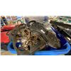 Image 2 : BLUE PLASTIC BIN OF SAFETY GEAR & BOOT CHAINS *BIN INCLUDED*