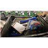 Image 4 : 6 PLASTIC BINS OF ASSORTED OILS, TAPE STRAPS, & HAND TOOLS *BINS INCLUDED*