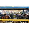 Image 1 : 6 PLASTIC BINS OF ASSORTED INDUSTRIAL HAND TOOLS, MEASURING TAPES, TRAILER WINCH, HOOKS, ELECTRICAL