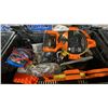 Image 2 : 6 PLASTIC BINS OF ASSORTED INDUSTRIAL HAND TOOLS, MEASURING TAPES, TRAILER WINCH, HOOKS, ELECTRICAL
