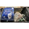 Image 3 : 6 PLASTIC BINS OF ASSORTED INDUSTRIAL HAND TOOLS, MEASURING TAPES, TRAILER WINCH, HOOKS, ELECTRICAL