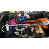 Image 8 : 6 PLASTIC BINS OF ASSORTED INDUSTRIAL HAND TOOLS, MEASURING TAPES, TRAILER WINCH, HOOKS, ELECTRICAL