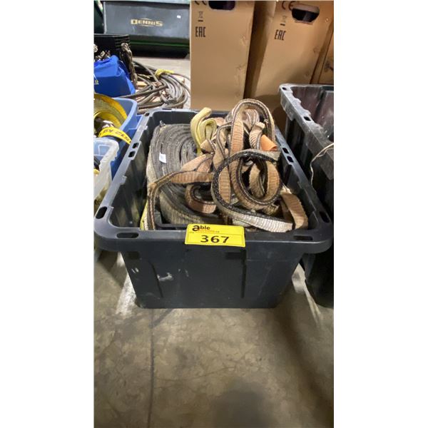 PLASTIC BIN OF INDUSTRIAL LIFTING SLINGS / STRAPS *BIN INCLUDED*