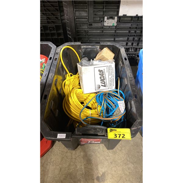 PLASTIC BIN OF INDUSTRIAL ELECTRICAL CABLE / EXTENSION CORDS *BIN INCLUDED*
