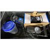 Image 2 : 2 PLASTIC BINS OF ASSORTED INDUSTRIAL HAND SAWS, TOW ROPE, & ELECTRIC AIR COMPRESSORS*BINS