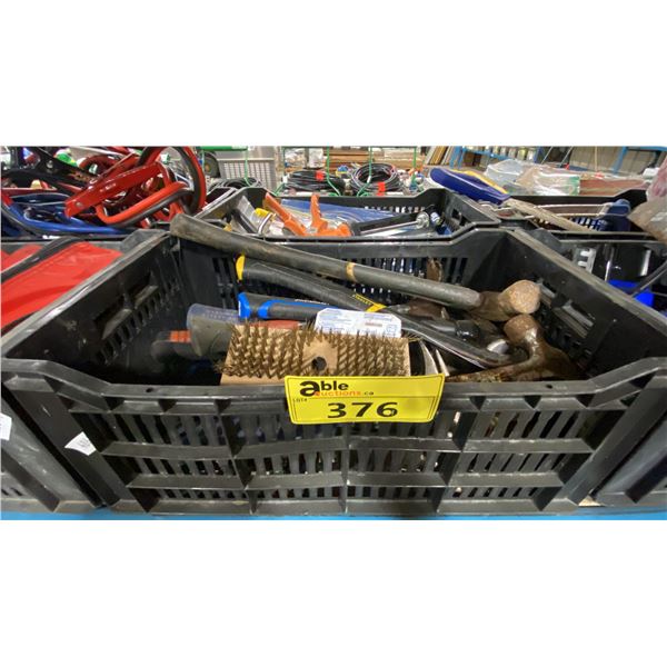2 PLASTIC BINS OF ASSORTED INDUSTRIAL HAMMERS & HAND TOOLS *BINS INCLUDED*