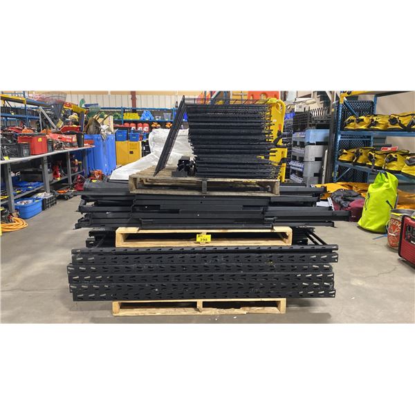 3 PALLETS OF BLACK METAL INDUSTRIAL 6'H X 6'W ADJUSTABLE PARTS RACKING WITH MESH DECKING INSERTS