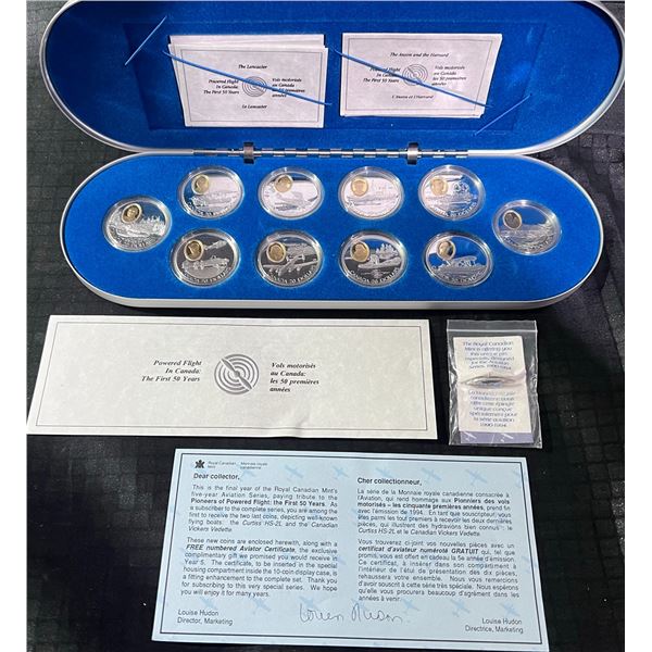 Royal Canadian Mint Powered Flight Aviation Series 92.5% Silver & Gold Plated Coin Set