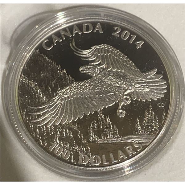 2014 Canada $100 Fine Silver Coin Bald Eagle with COA Box