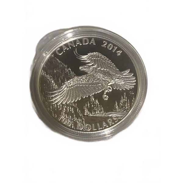 2014 Canada $100 Fine Silver Bald Eagle Coin With COA and Box