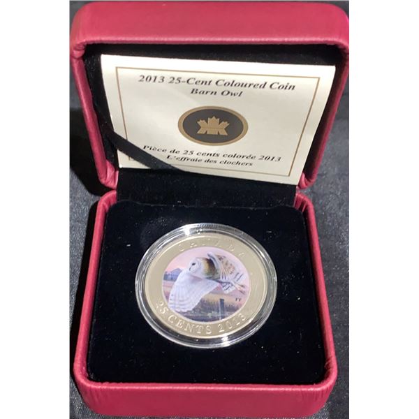 2013 Canada 25-Cent Coloured Coin Barn Owl with Box and COA
