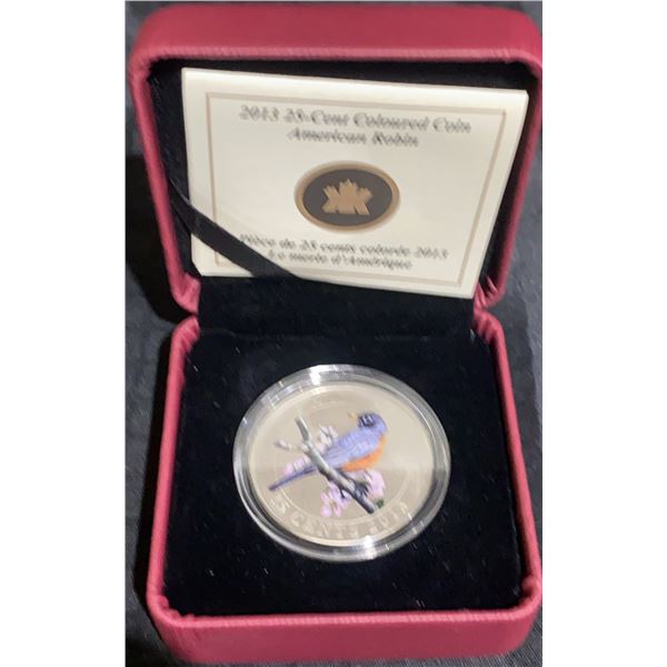 2013 Royal Canadian Mint 25 Cent Coin Coloured Robin Cupronickel