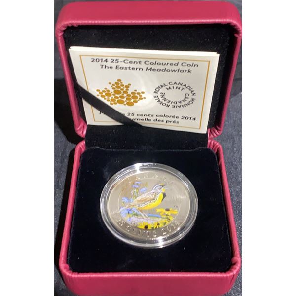 2014 25-Cent Coloured Coin Eastern Meadowlark with COA