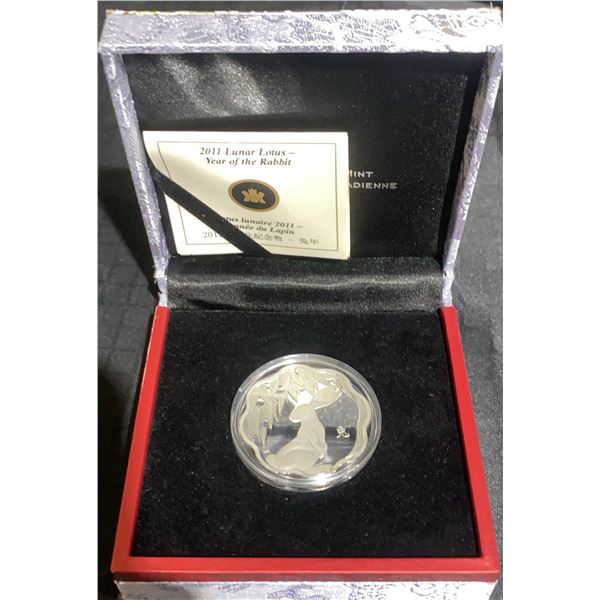 2011 Canadian Silver Year of the Rabbit $15 Coin with Case