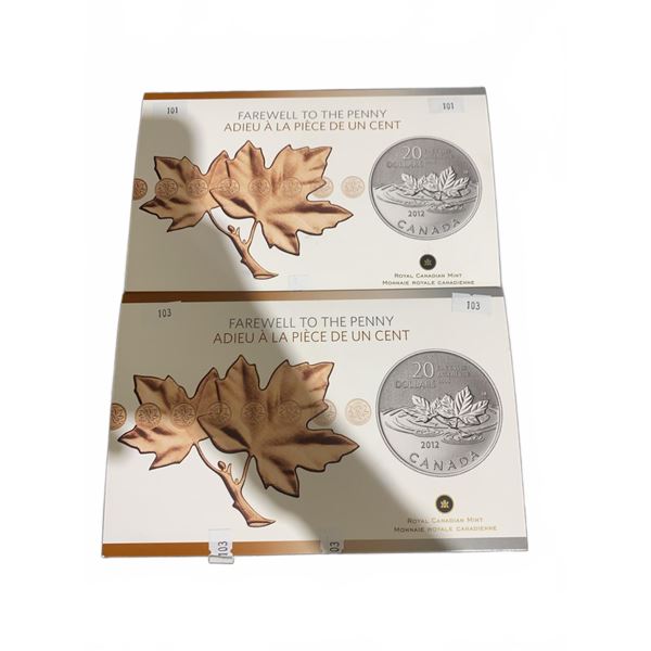 2012 Royal Canadian Mint Farewell to the Penny $20 Fine Silver Coin Set (2 Coins)
