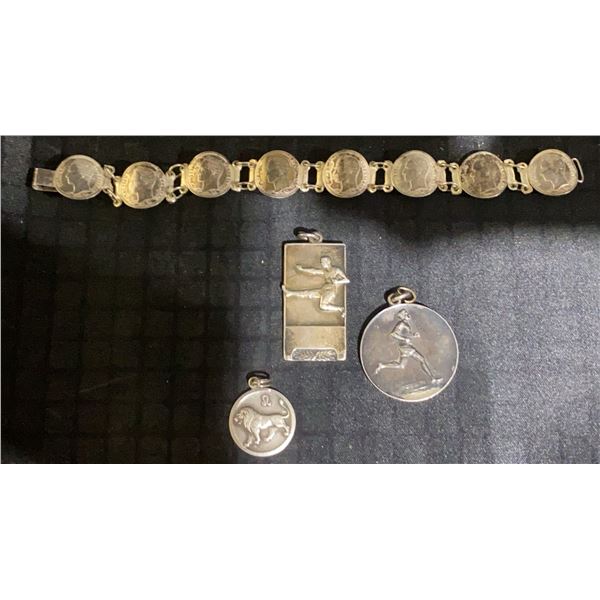 Sterling Silver Charm Medals and Venezuelan Coin Bracelet, 40g