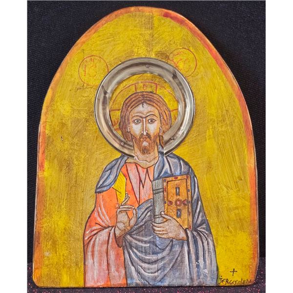 Hand-Painted Jerusalem Icon on Wood, 9 x 11 Inches