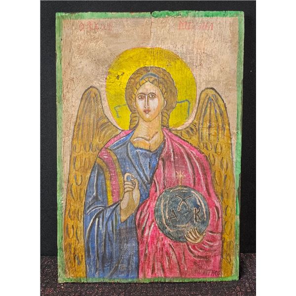 Religious Icon Painting of Archangel on Wood, 11x16